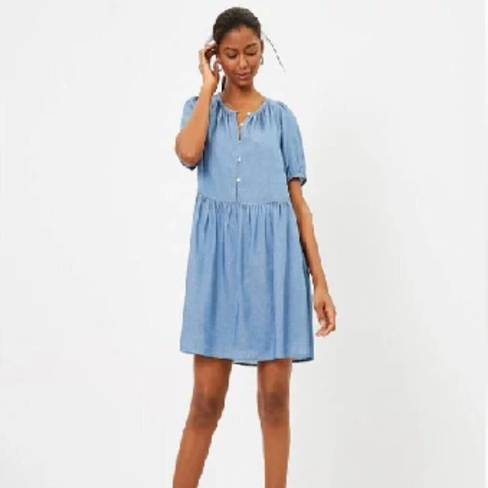 LOFT Short Sleeve‎ Chambray Swing Dress Size XS